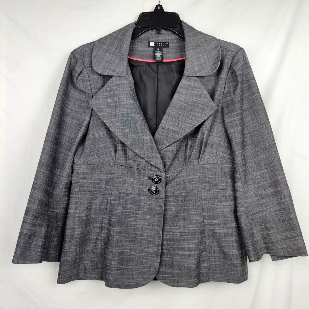 Carole Little Gray‎ Textured Bow Back Blazer M Pleated Peplum Preppy Career
